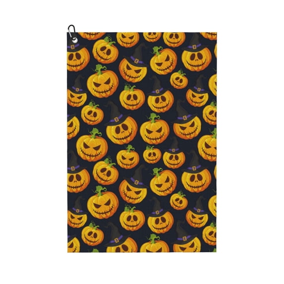 Golf Towels for Golf Bags For Men Women - pumpkins halloween element 24x16in Absorbent Quick Drying Golf Towel for Cleaning Golf Ball Club Golf Bag Accessories with Carabiner