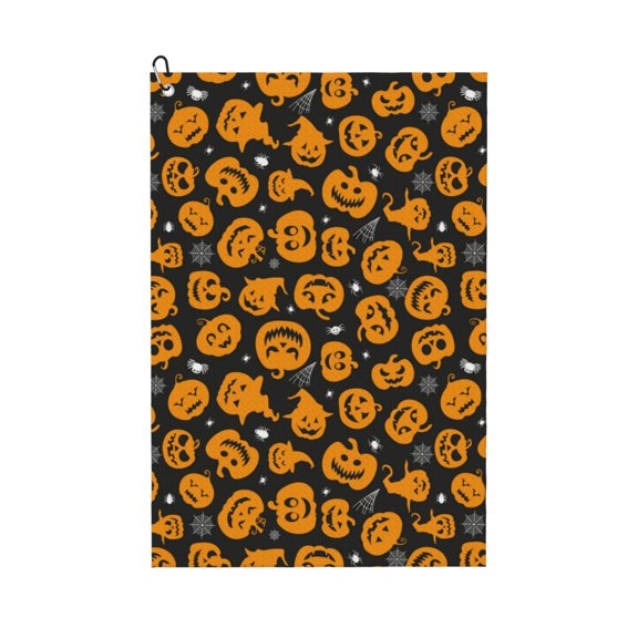 Golf Towels for Golf Bags For Men Women - pumpkins halloween spider web 24x16in Absorbent Quick Drying Golf Towel for Cleaning Golf Ball Club Golf Bag Accessories with Carabiner