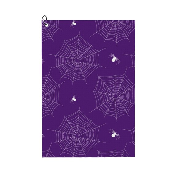 Golf Towels for Golf Bags For Men Women - spider web purple cool 24x16in Absorbent Quick Drying Golf Towel for Cleaning Golf Ball Club Golf Bag Accessories with Carabiner
