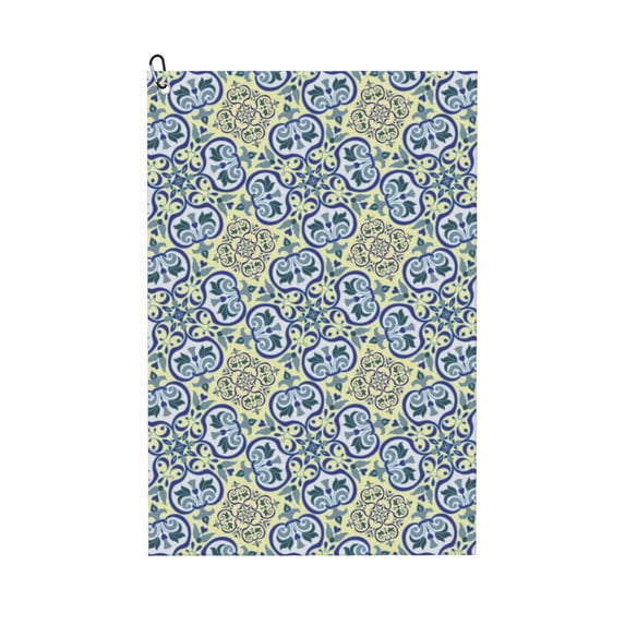 Golf Towels for Golf Bags For Men Women - vintage Italian majolica style pattern 24x16in Absorbent Quick Drying Golf Towel for Cleaning Golf Ball Club Golf Bag Accessories with Carabiner