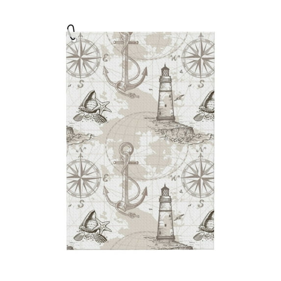 Golf Towels for Golf Bags For Men Women - vintage starfish lighthouse anchor 24x16in Absorbent Quick Drying Golf Towel for Cleaning Golf Ball Club Golf Bag Accessories with Carabiner