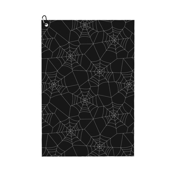 Golf Towels for Golf Bags For Men Women - white Spiderweb cobweb black print 24x16in Absorbent Quick Drying Golf Towel for Cleaning Golf Ball Club Golf Bag Accessories with Carabiner
