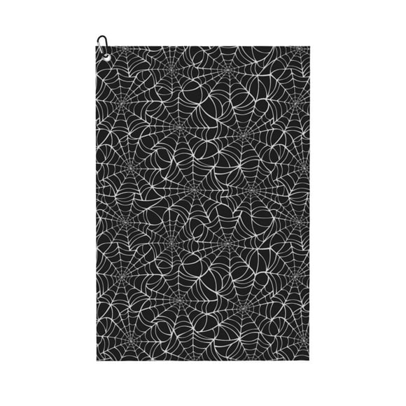 Golf Towels for Golf Bags For Men Women - white spider web cobweb black 24x16in Golf Bag Accessories, Absorbent Quick Drying Golf Towel for Cleaning Golf Ball Club with Carabiner