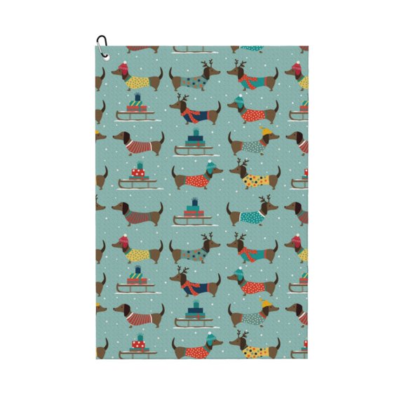 Golf Towels for Golf Bags For Men Women - winter ski Dachshund 24x16in Absorbent Quick Drying Golf Towel for Cleaning Golf Ball Club Golf Bag Accessories with Carabiner