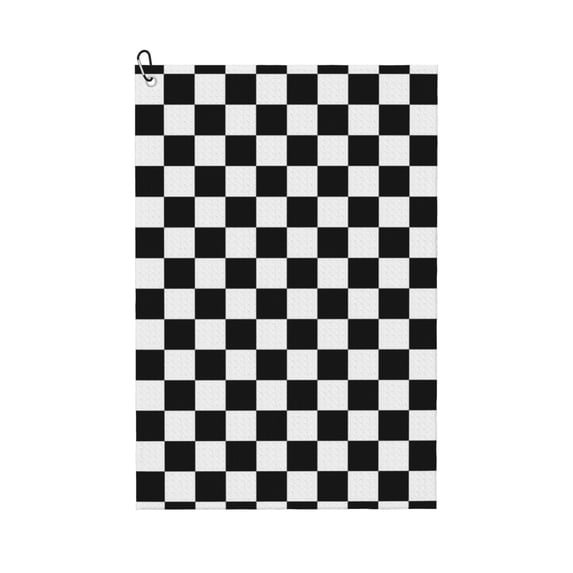 Golf Towels for Golf Bags For Men Women - Chessboard Checkerboard black white 24x16in Absorbent Quick Drying Golf Towel for Cleaning Golf Ball Club Golf Bag Accessories with Carabiner