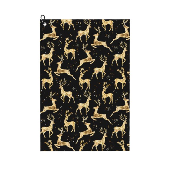 Golf Towels for Golf Bags For Men Women - Elegant Gold Moose 24x16in Absorbent Quick Drying Golf Towel for Cleaning Golf Ball Club Golf Bag Accessories with Carabiner
