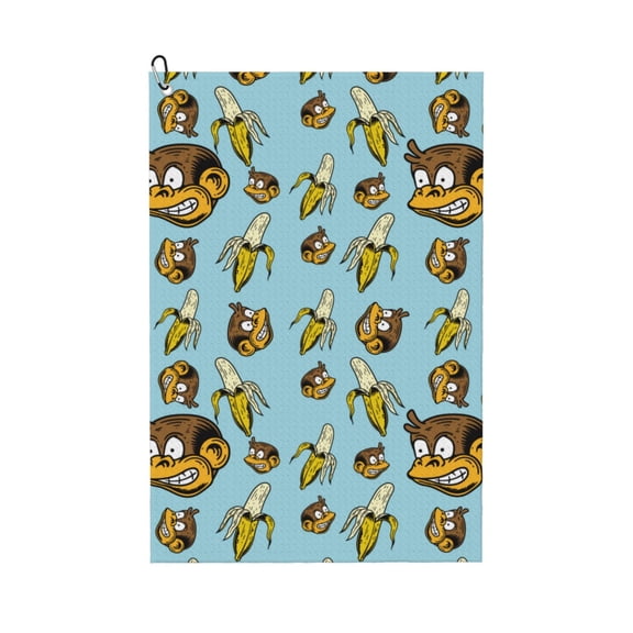 Golf Towels for Golf Bags For Men Women - Funny Banana Monkey 24x16in Absorbent Quick Drying Golf Towel for Cleaning Golf Ball Club Golf Bag Accessories with Carabiner