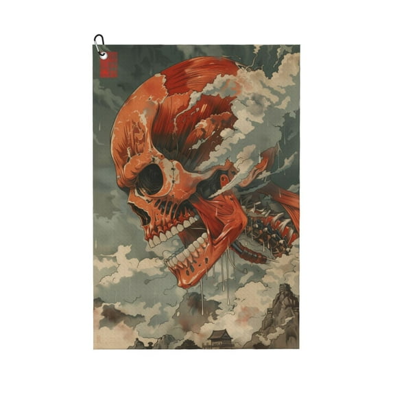 Golf Towels for Golf Bags For Men Women - Gigantic Skull In Clouds 24x16in Absorbent Quick Drying Golf Towel for Cleaning Golf Ball Club Golf Bag Accessories with Carabiner