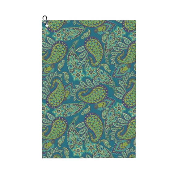 Golf Towels for Golf Bags For Men Women - Paisley Pattern Green 24x16in Absorbent Quick Drying Golf Towel for Cleaning Golf Ball Club Golf Bag Accessories with Carabiner