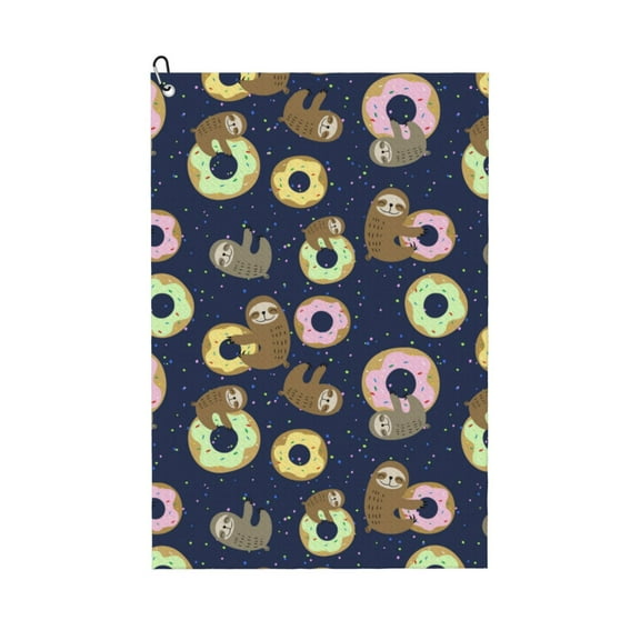 Golf Towels for Golf Bags For Men Women - Sloth with Donuts 24x16in Absorbent Quick Drying Golf Towel for Cleaning Golf Ball Club Golf Bag Accessories with Carabiner