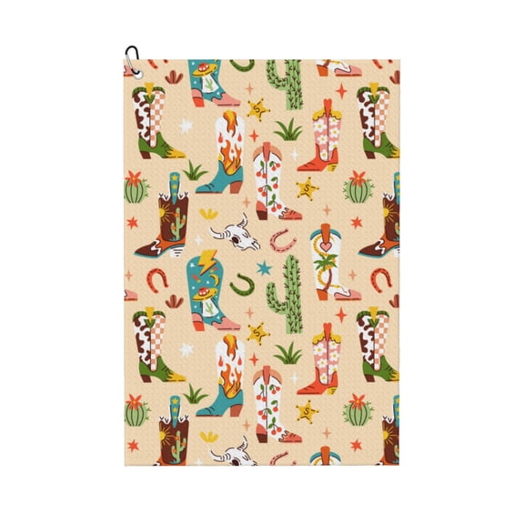 Golf Towels for Golf Bags For Men Women - western style trendy cowboy boots 24x16in Absorbent Quick Drying Golf Towel for Cleaning Golf Ball Club Golf Bag Accessories with Carabiner