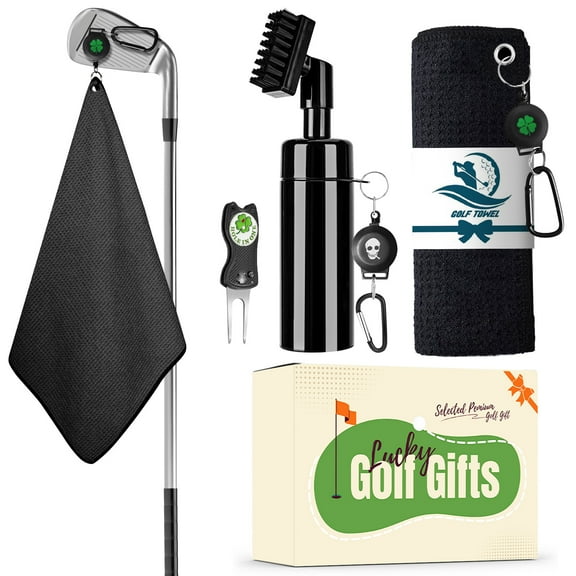 Golf Towels for Golf Bags for Women Men with Strong Magnetic Retractable Carabiner Golf Divot Repair Tool and Brush, 16''X16'' Microfiber Waffle Pattern Towel Absorbent Set