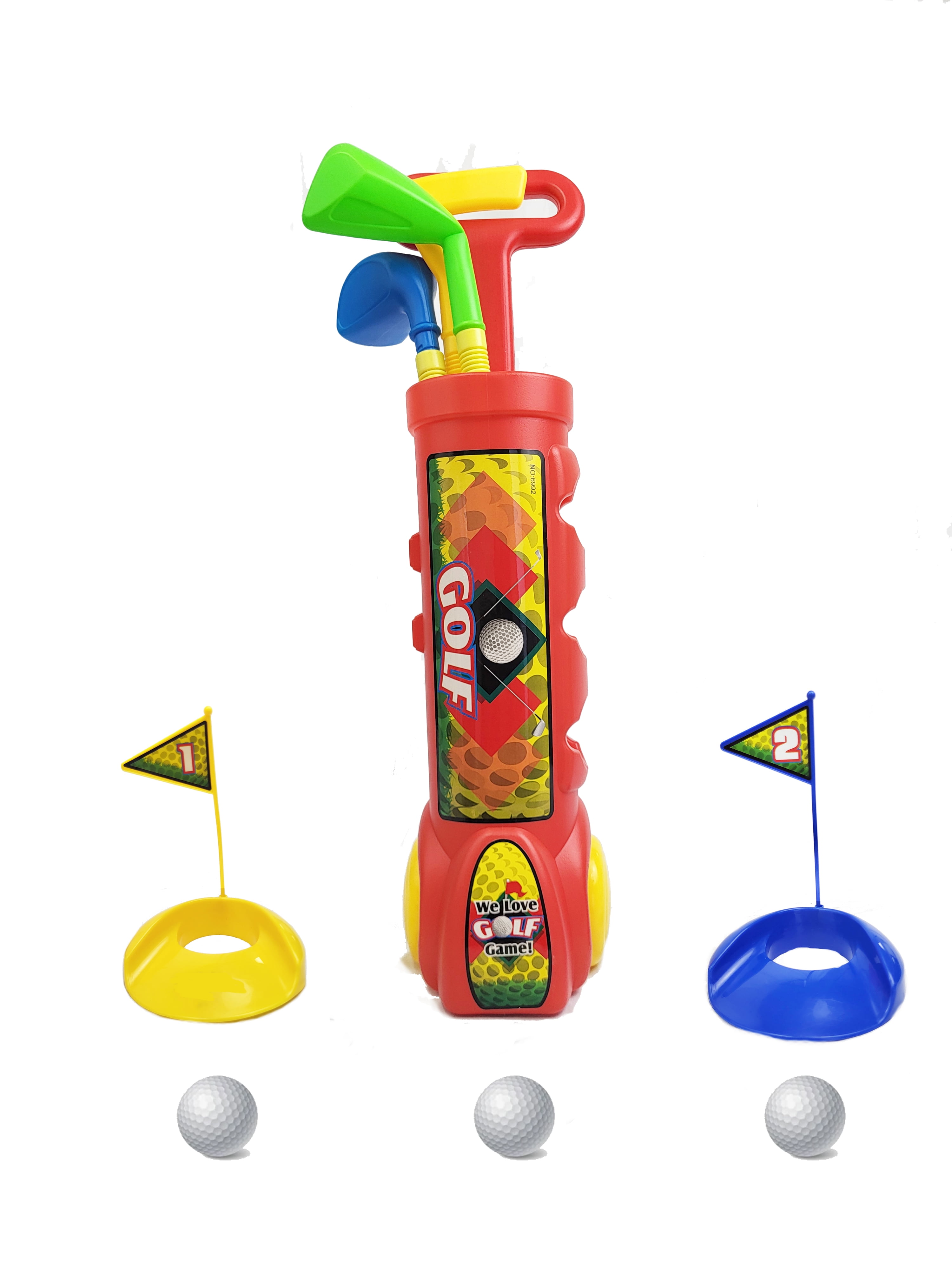 Golf Toy Kids Set - Child Indoor & Outdoor Minigolf Play Game with Clubs, Balls Trolley Practice Gift for Boys Girls Toddlers