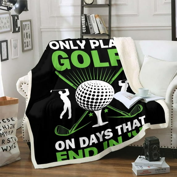 Golf Travel Blanket Boys Sports Fleece Blanket Hobby Themed Blanket 40x50 Size Sport Game Throw Blanket for Sofa Golf Print Fuzzy Blanket for Young Man Teenage Bedroom, Soft Cozy