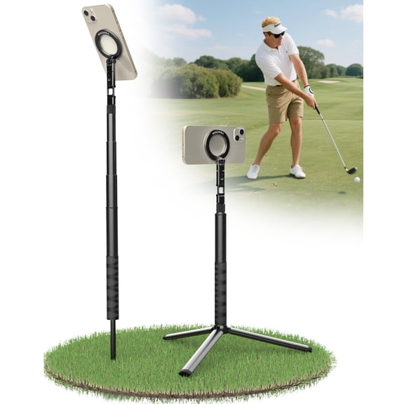 Golf Tripod & Monopod Magnetic Phone Holder Golf Selfie Stick Tripod Ground Mount to Record Golf Swing Adjustable Golf Stick Aluminum Golf Swing Training Aid Compatible with iPhone Android