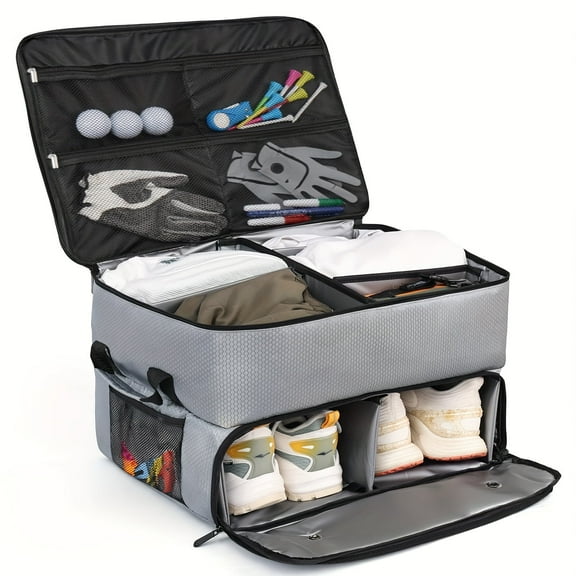 Golf Trunk Organizer Separate Ventilated Compartment for 2 Pair Shoes Golf Trunk Storage for men Golf Gifts-Light Grey