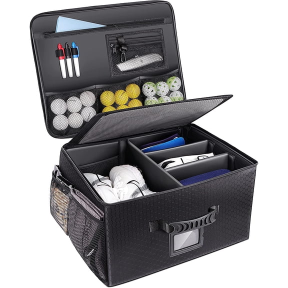 Golf Trunk Organizer Storage-Portable and Foldable Golf Travel Storage Locker Ideal for Travel Golf and Car Golf (Black)