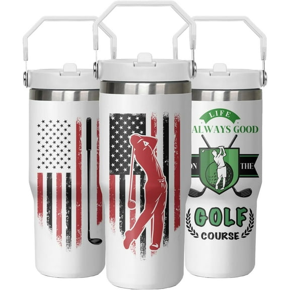 Golf Tumbler 30oz,Golf Lovers Gifts for Men,Funny Birthday Gift for Golf Lover,Travel Coffee Mug,Stainless Steel Tumbler with Handle