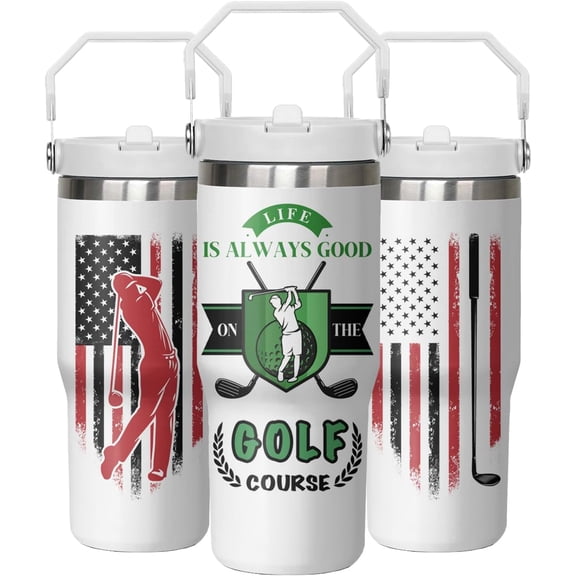 Golf Tumbler 30oz,Golf Lovers Gifts for Men,Funny Birthday Gift for Golf Lover,Travel Coffee Mug,Stainless Steel Tumbler with Handle