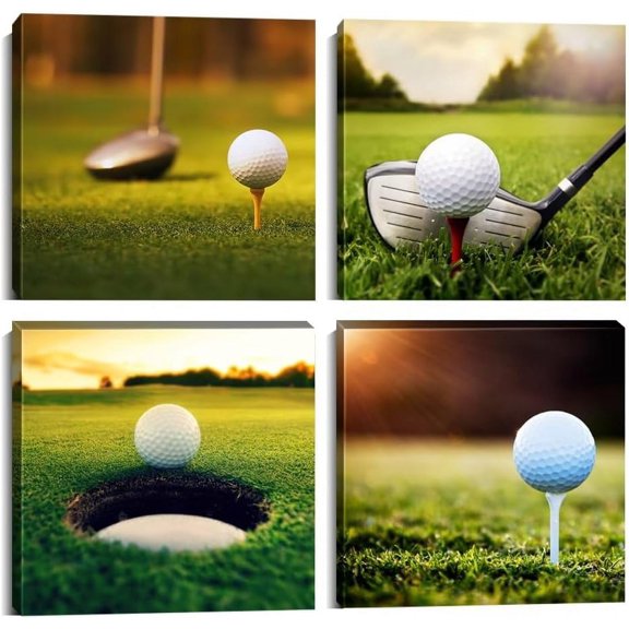 Golf Wall Art Sunrise Golf Pictures Canvas Prints Golf Course Wall Decor for Living Room Bedroom Bathroom Home Decorations Painting Framed Artwork Ready to Hang (12''''W x 12''''H x 4)