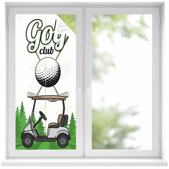Golf Window Privacy Film, Green Forest Tree Balls Clubs Sports Cartoon Static Cling UV Sun Blocking Heat Control Window Tint Day and Night, Non-Adhesive One Way Windows Privacy Cover 19.6''x39.3''