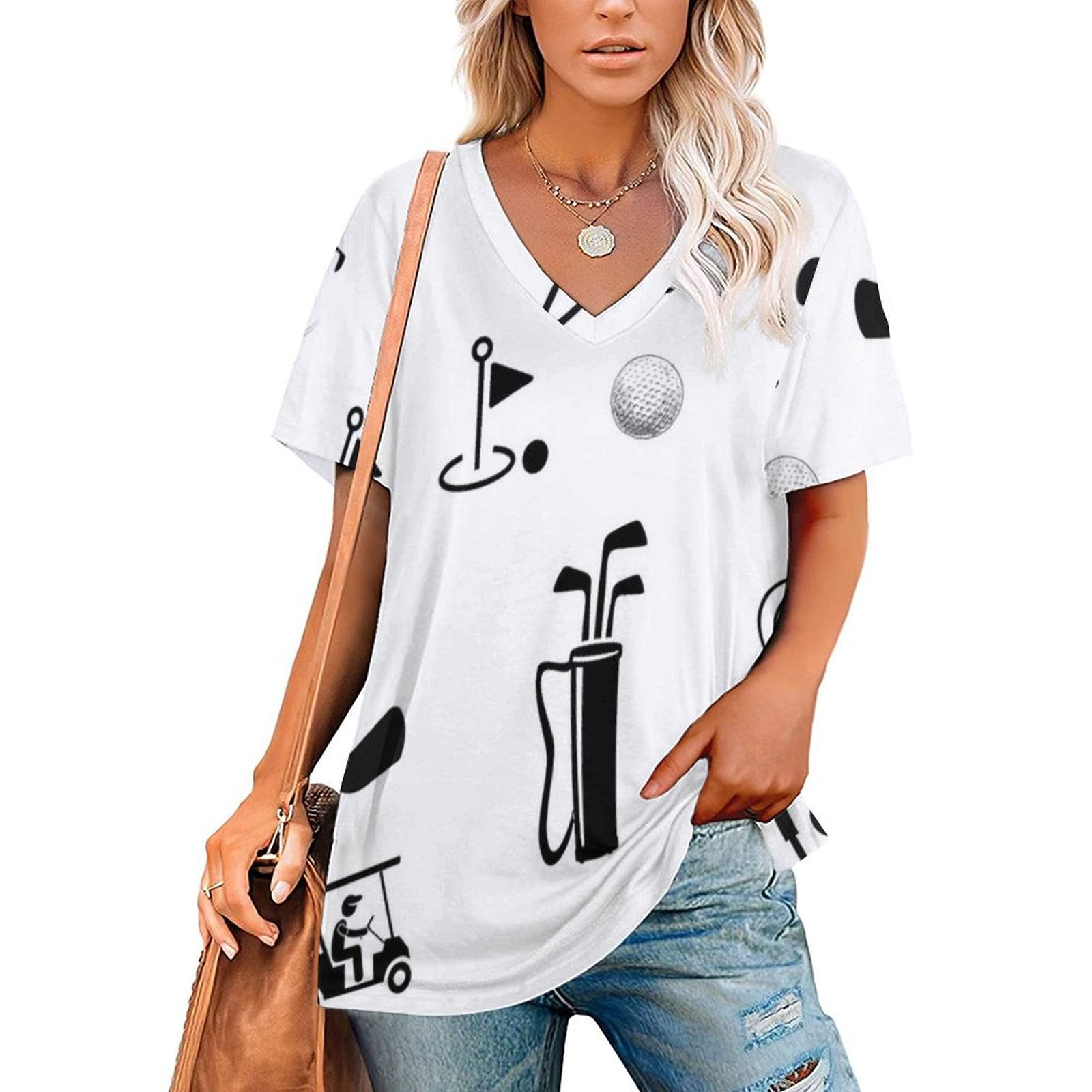 Golf Women Zipper Sexy Printed Vintage T Shirts Tops Full Print TShirt