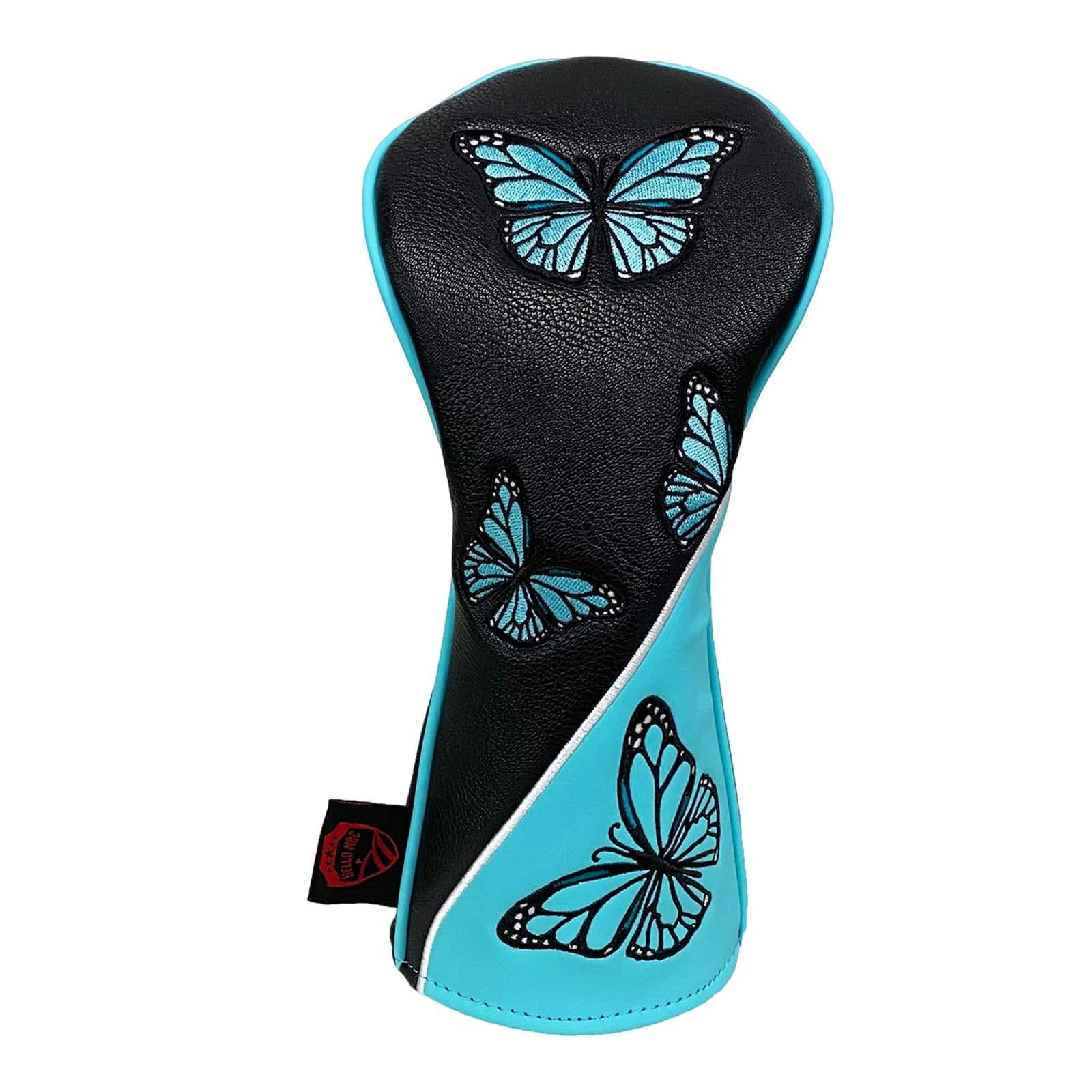 Golf Wood Headcovers PU Leather Protector Scratch Butterfly Pattern Club Head Cover for Golfer Outdoor Sports Travel Transport Black Driver