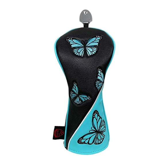 Golf Wood Headcovers PU Leather Protector Scratch Butterfly Pattern Club Head Cover for Golfer Outdoor Sports Travel Transport Black FW