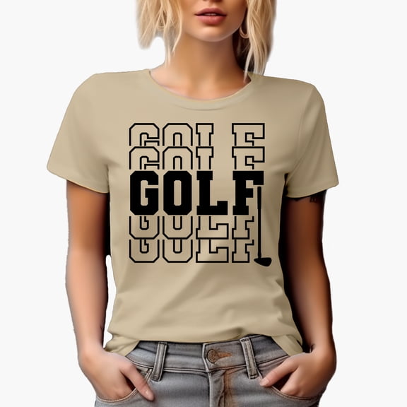 Golf Word with Club, Golf Player, Golfing or Golfer Themed Merch Gift, Tan T-Shirt, M