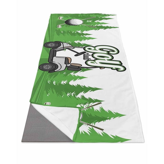 Golf Yoga Towel for Hot Yoga Non Slip, Green Forest Tree Balls Clubs Sports Cartoon Yoga Mat Towel Absorbent Yoga Sweat Towels Microfiber Hot Yoga Blanket for Bikram Pilates 26"x70"