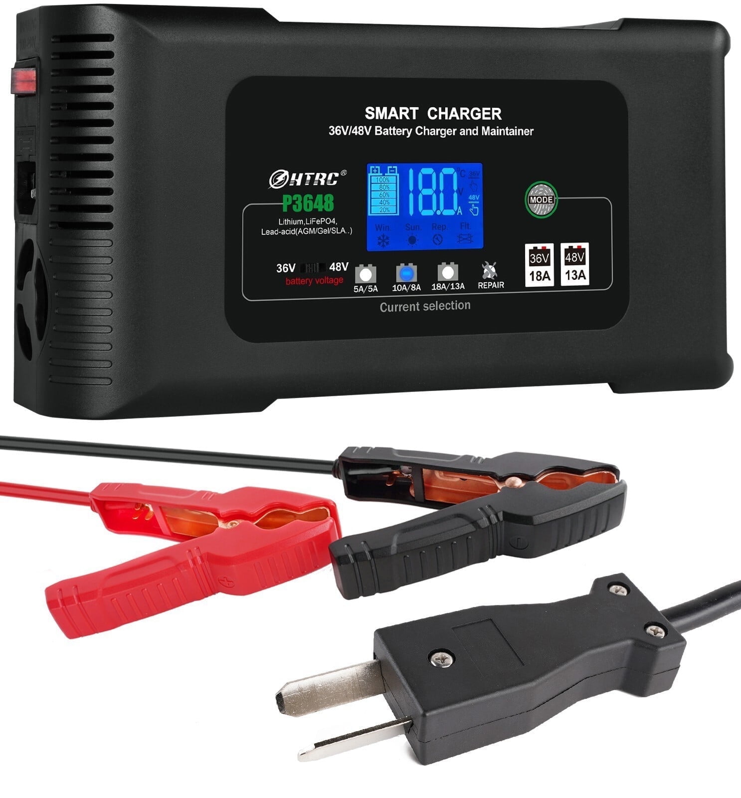 Golf cart Battery Charger, 36V 18A and 48V 13A Trickle Charger,36 Volt Golf Cart Charger,for Club Car,EZGO & Yamaha,Lithium,LiFePO4,Lead-Acid AGM/Gel/SLA..Battery Chargers,Crowfoot Plug