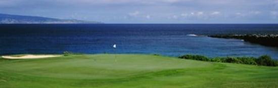 Golf course at the oceanside Kapalua Golf Course Maui Hawaii USA Canvas Art - Panoramic Images (18 x 6)