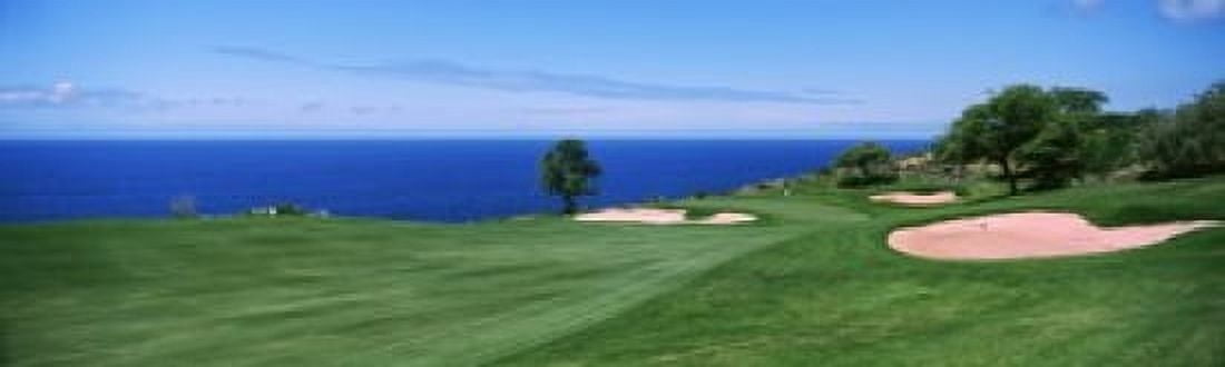 Golf course at the oceanside The Manele Golf Course Lanai City Hawaii USA Canvas Art - Panoramic Images (15 x 5)