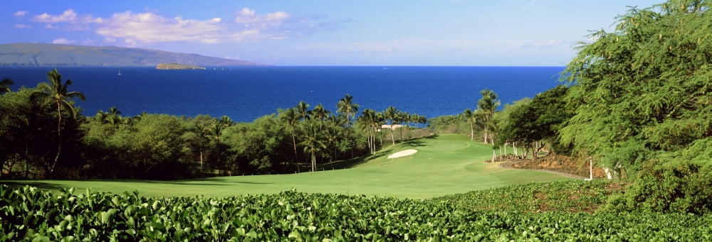 Golf course at the oceanside Wailea Golf Club Maui Hawaii USA Canvas Art - Panoramic Images (27 x 9)