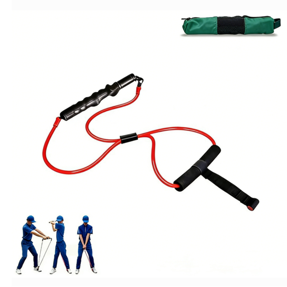 Golf swing trainer resistance band with 360 rotating buckle, adjustable rubber ring strength training equipment, high elastic latex for home practice and form improvement