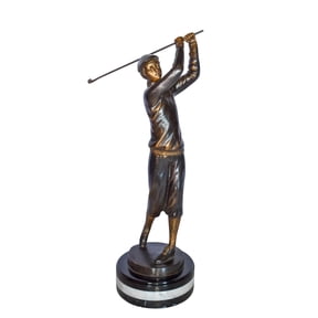 Nifao Golfer In Action Bronze Statue Mounted on Marble – Home Office Decor Sculpture, 11"L x 5"W x 23"H