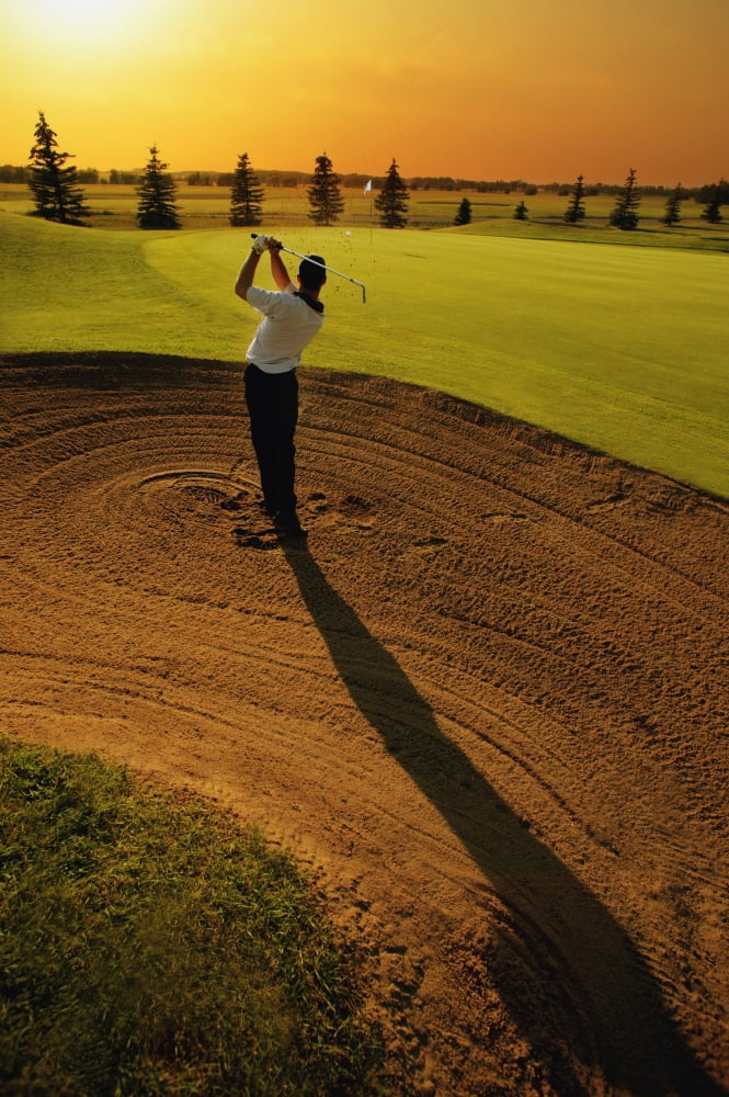 Golfer Taking A Swing From A Golf Bunker Canvas Art - Darren Greenwood Design Pics (11 x 17)