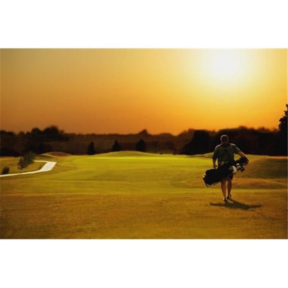 Golfer Walking On A Golf Course Poster Print
