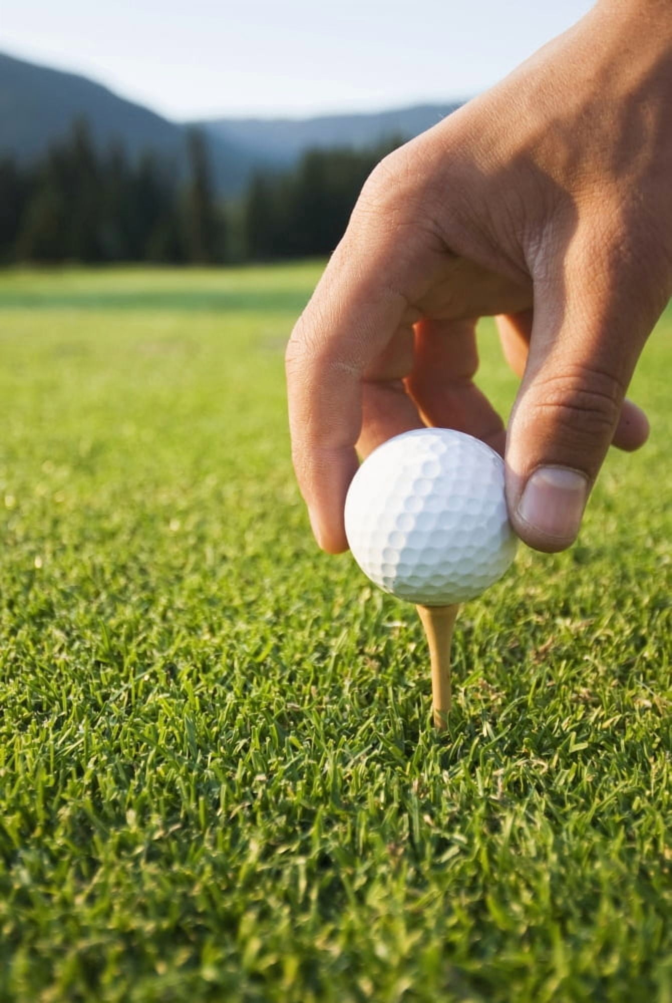 Golfer sets up a ball on the tee of a golf course on a summer evening Whistler British Columbia Canada Canvas Art - Leanna Rathkelly Design Pics (12 x 18)
