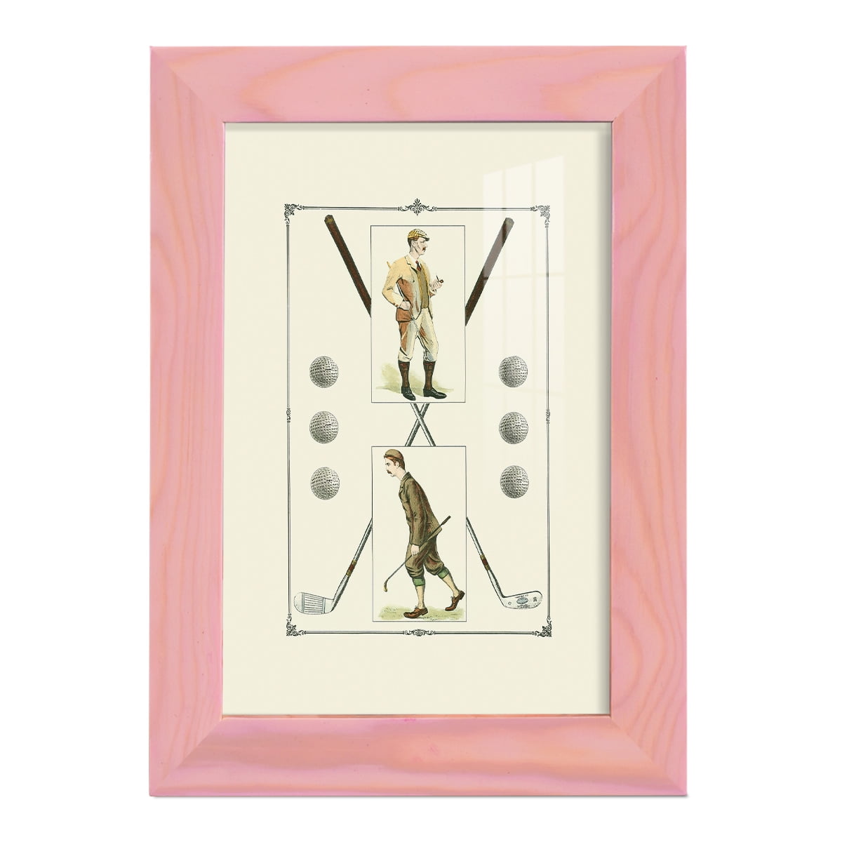 Golfers: H. Hutchinson & John Ball -Framed Print w/glass-Sunset Pink
