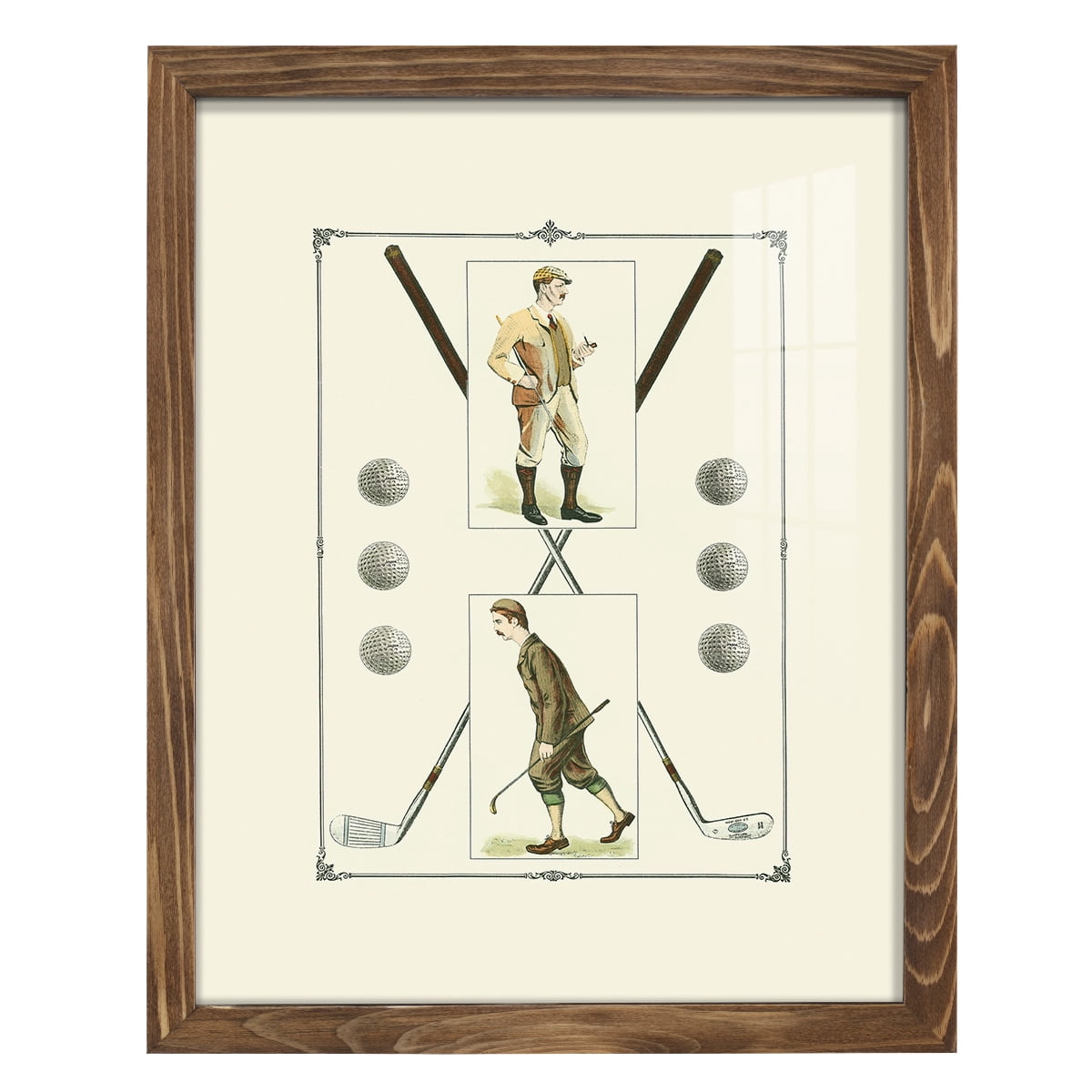 Golfers: H. Hutchinson & John Ball -Framed Print w/glass-Walnut