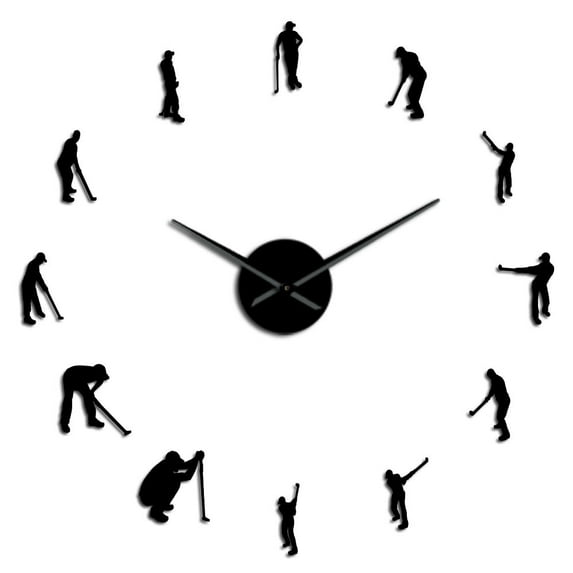 Golfers Large DIY Wall Clock Golf Player Mirror Wall Art Stickers Giant Wall Clock Golf Club Hanging Watch Sports Golfing Decor(Black,27inch)