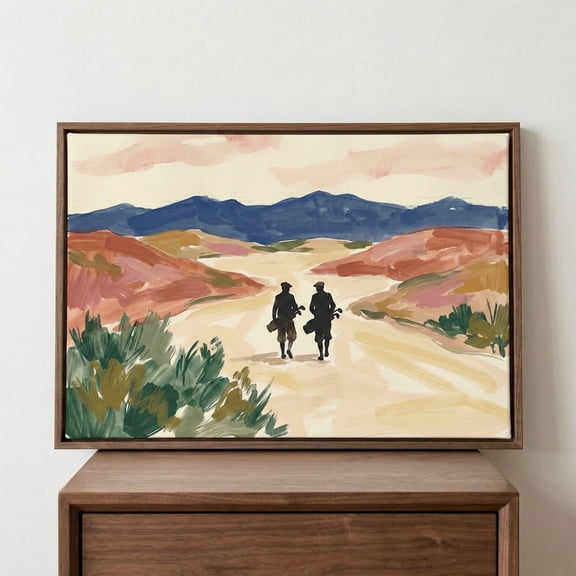Golfers Silhouette Desert Landscape Southwest Office Golf Poster, Unframed Poster