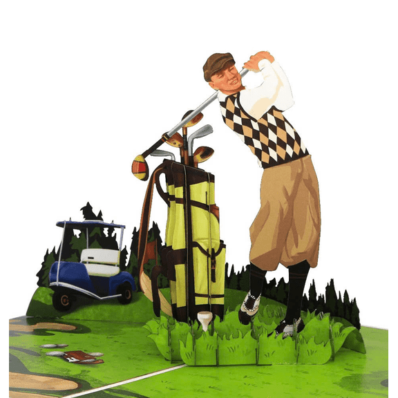 Golfing Adventure 3D Pop Up Greeting Card - 3D Pop Up Card for Father's Day, Handmade Laser Cut Greeting Card, Greeting Card for all Occasions, Congratulations, Birthday, Thank you, Baby, Anniversary