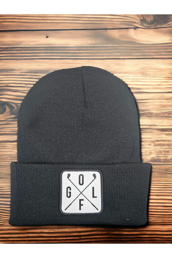 Golfing Beanie with Golf Clubs Patch - Black