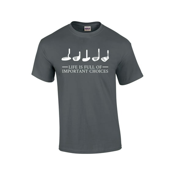 Golfing Life Is Full of Important Choices Funny Men's Golf Short Sleeve T-shirt Graphic Tee-Charcoal-xxxl