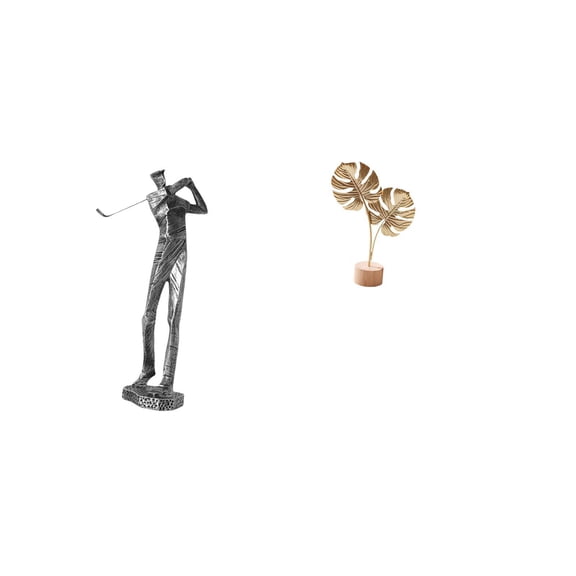Golfing Statue Leaf Sculpture Resin Ornament Iron Material Artistic Style for Living Room Patio Golf Fans