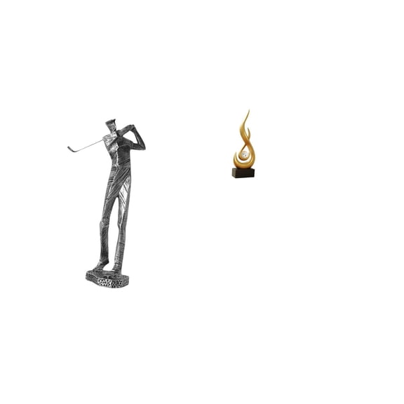 Golfing Statue Resin Figurine Abstract Fire Sculpture Modern Art Ornament for Bedroom Office Wedding Display