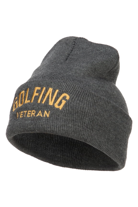 Golfing Veteran Embroidered Long Beanie - Dk Grey OSFM