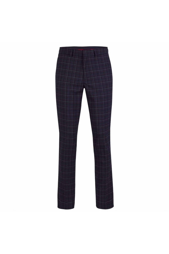 BACKSPIN TROUSERS (SOFT CHECKS), Classic men's checked functional golf pants with excellent stretch qualities (Navy 32/32 Small)